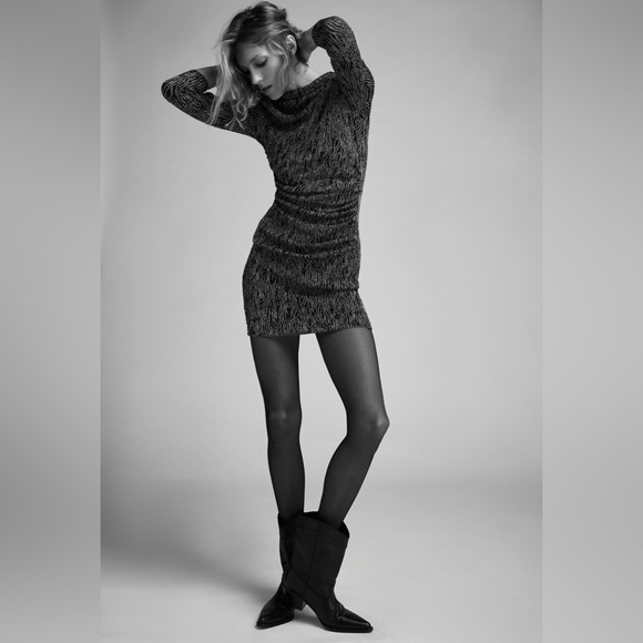 ZARA LONG SLEEVE KNIT DRESS WITH METALLIC THREAD - Picture 3 of 14